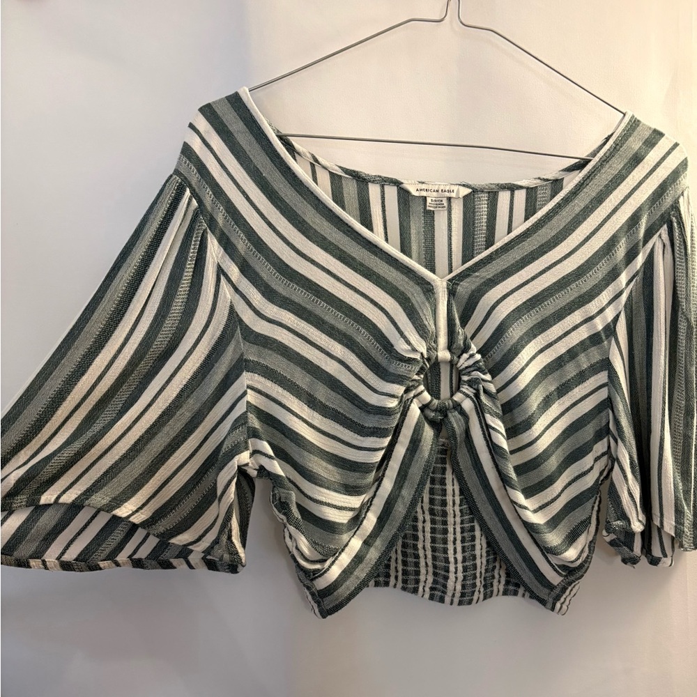 American Eagle Outfitters Green and White Striped Crop Top